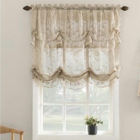 No. 918 Other - 918 Alison Floral Lace Sheer Rod Pocket Window Tie-up Shade; 2 Single Panels